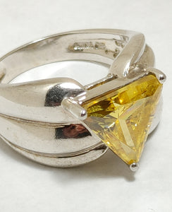 Sterling Silver Ribbed Band Ring featuring Citrine CZ